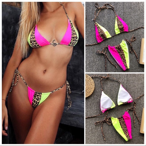 Other - NEW‼️NEON YELLOW PINK LEOPARD PADDED- bikini